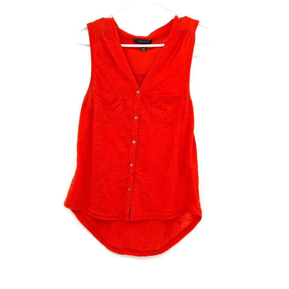 Primark size 2 red button‎ front sleeveless shirt tank top pockets blouse